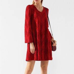 New M By Missoni Red Chevron Trapeze Swing Dress Size Medium